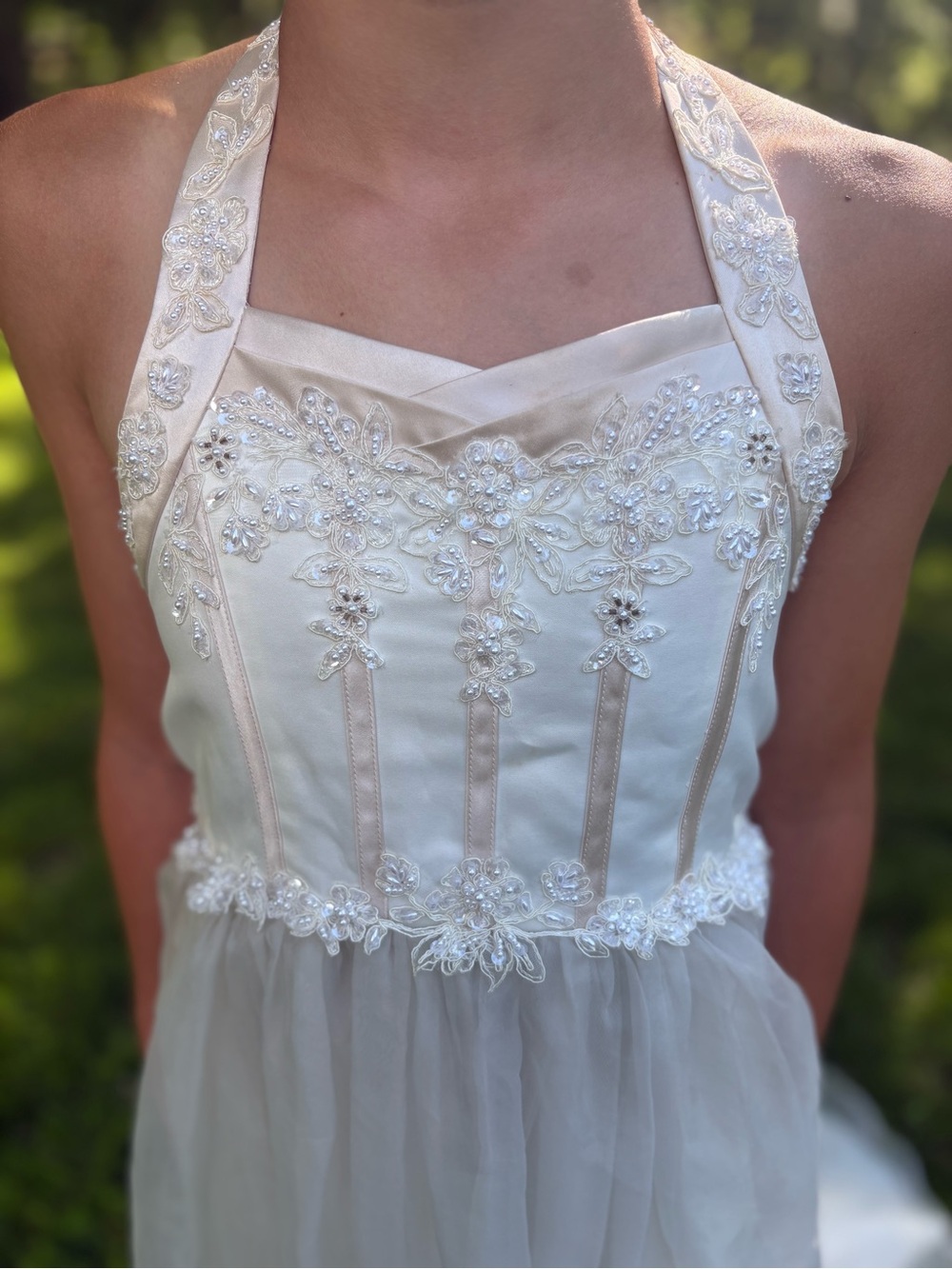 Size 10 David’s Bridal style # h229e ivory rum flower girl dress
